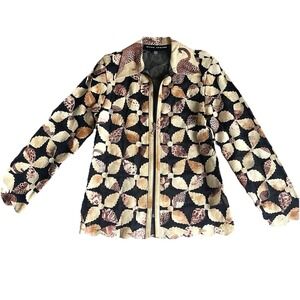 Image Leather Leaf Jacket Size Small Leaves Cutouts Mesh Full Zipper Collar